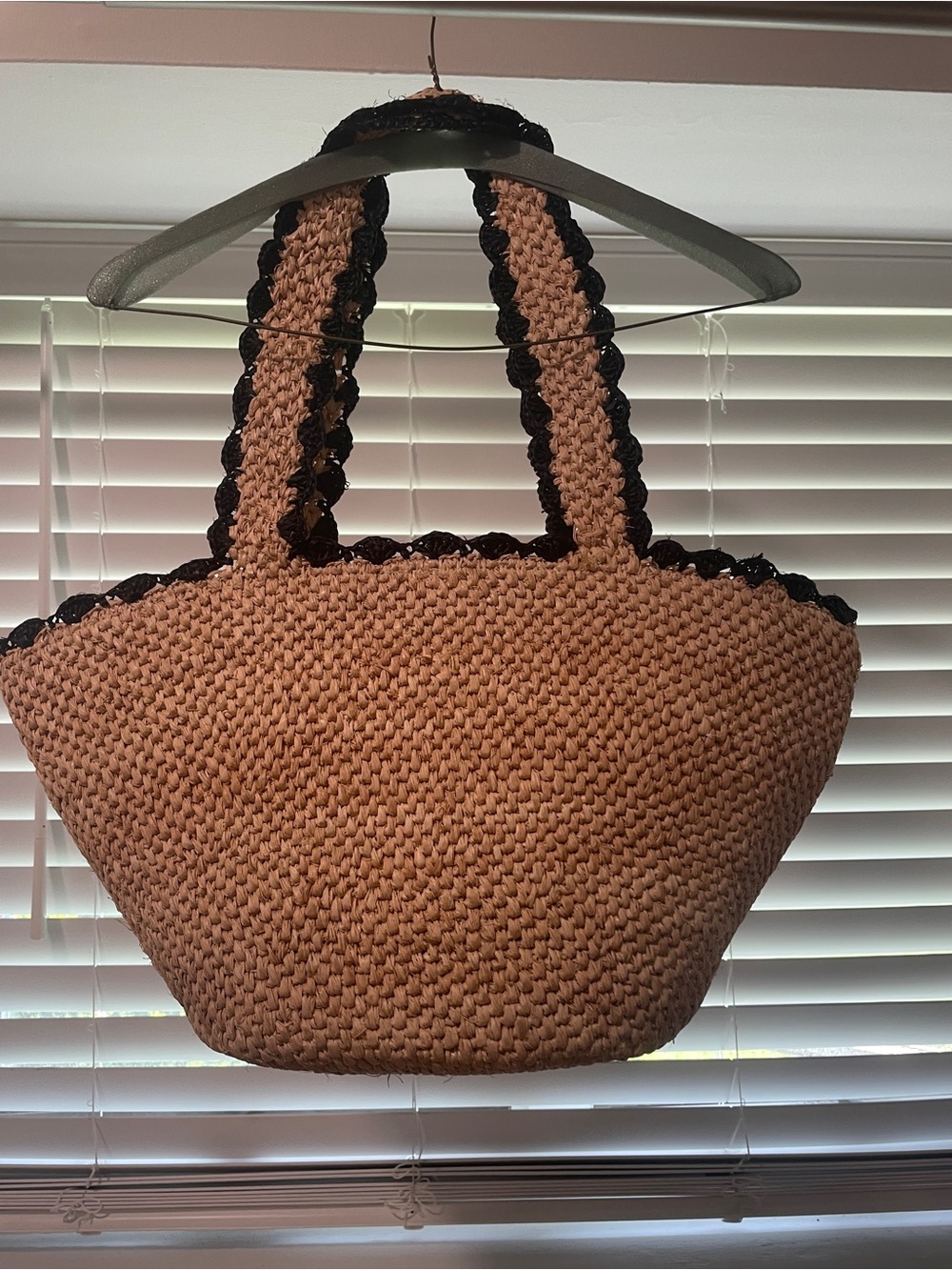 kate spade Tan Woven Tote with Black Trim and Bow - Picture 2 of 5
